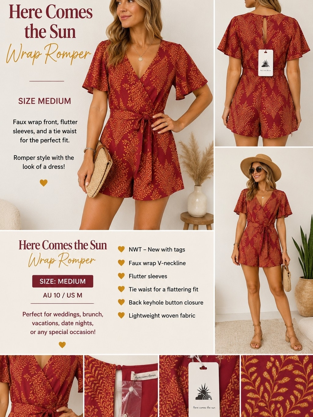 Here Comes the Sun Wrap Romper - Burgundy Floral